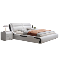 意式真皮床轻奢现代简约双人床北欧主卧榻榻米储物床家用软包婚床