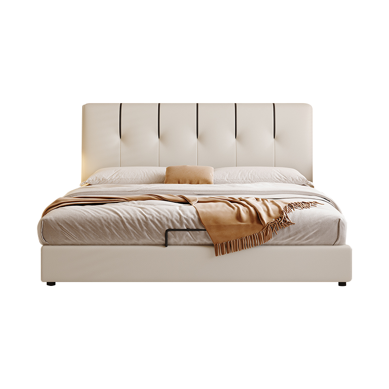 奶油风真皮床轻奢现代简约主卧室双人床小户型储物床家用软包婚床