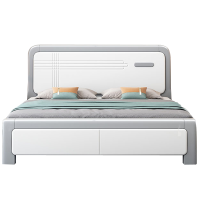 新中式床实木床双人床橡胶木白色现代简约1.8米主卧双人床1.5米