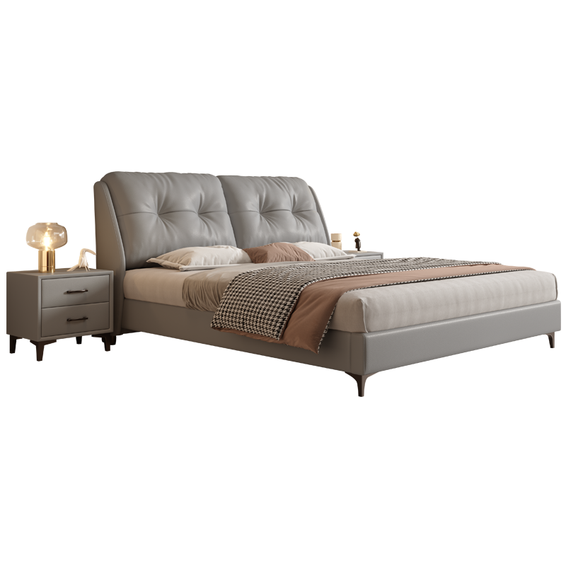 轻奢纳帕真皮床现代简约主卧室双人床1.5米8意式皮艺床软包大婚床