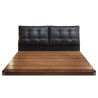 意式真皮床轻奢现代简约双人床主卧室带灯满铺榫卯悬浮床软包婚床