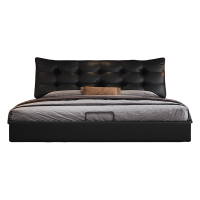 轻奢纳帕真皮床现代简约主卧双人床1.5米8意式极简黑色储物软包床