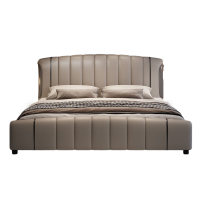 意式真皮床轻奢现代简约双人床主卧小户型实木储物床家用软包婚床