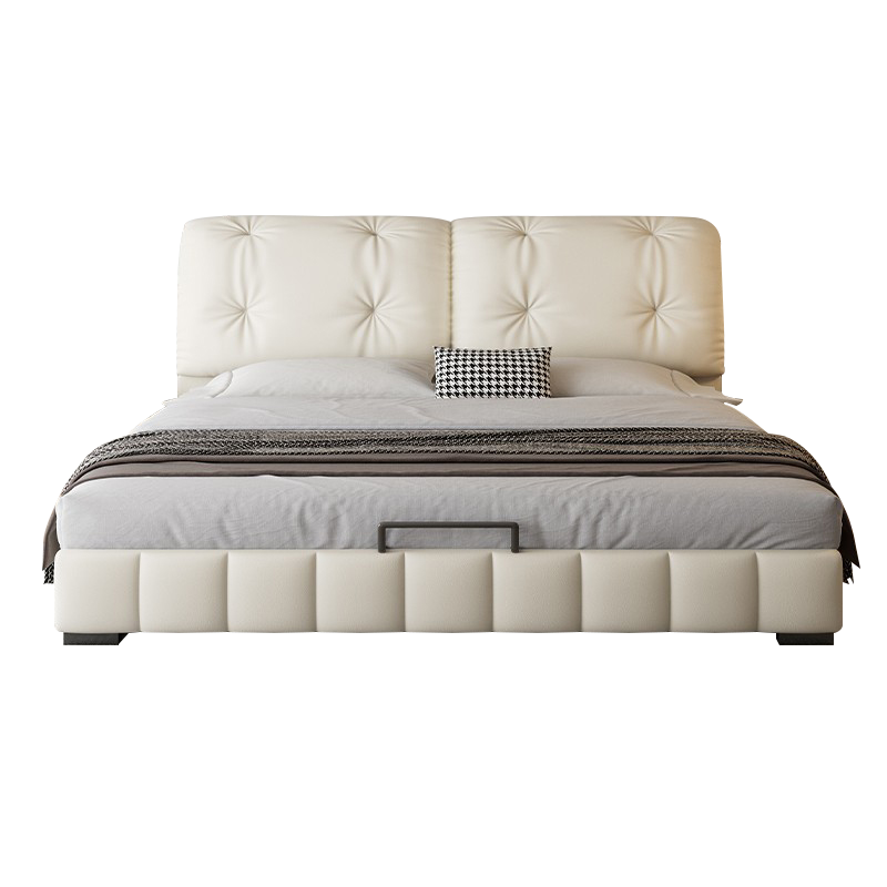 轻奢奶油风真皮床现代简约主卧室双人床轻奢高端大气软包储物婚床