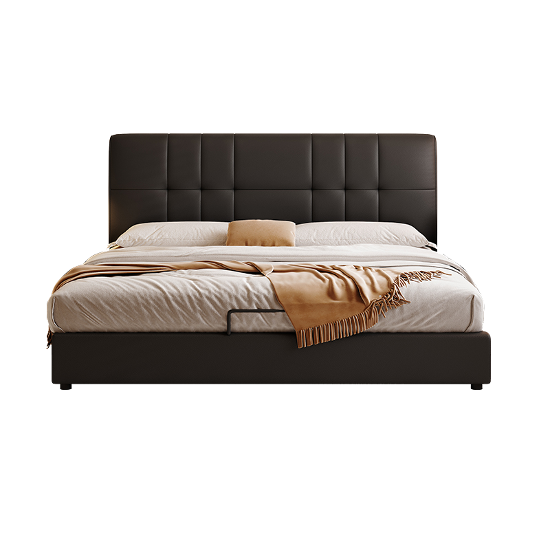 意式极简真皮床轻奢现代简约主卧室双人床实木储物床家用软包婚床