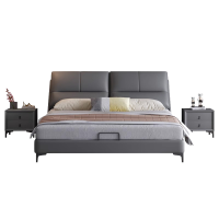 意式真皮床轻奢现代简约主卧室双人家用软包婚床小户型实木储物床