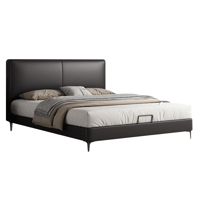 现代简约豆腐块真皮床复古风主卧高端大气双人床小户型高箱储物床