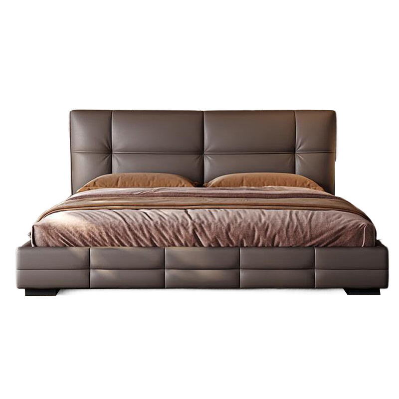 意式真皮床轻奢现代简约双人床主卧小户型实木储物床家用软包床