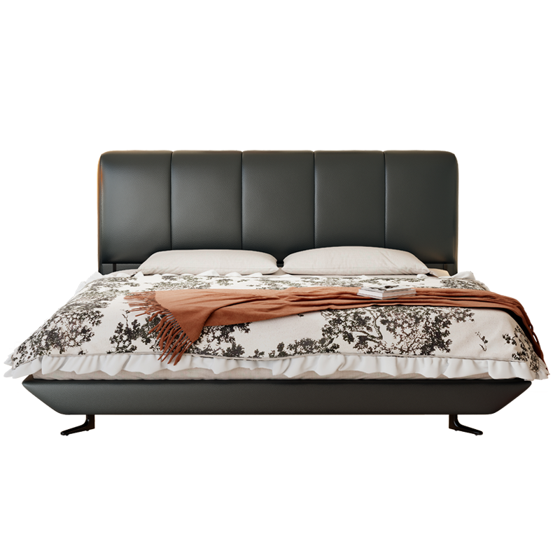 意式极简真皮床轻奢现代简约双人床主卧小户型储物床家用软包婚床