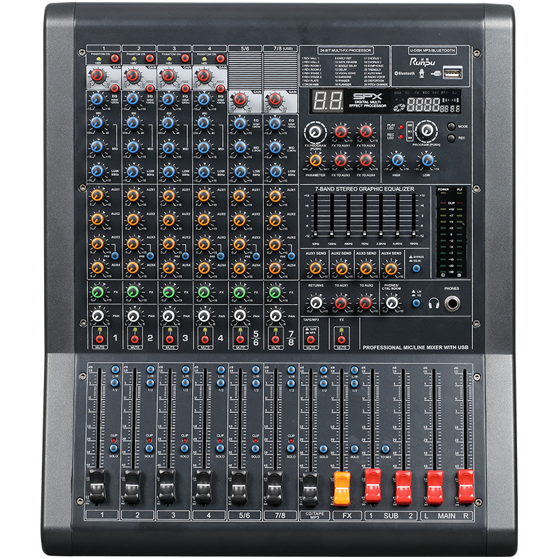 润普Runpu RP-S-T8立体声8路调音台带效果器铝合金材质轻便设计专业录音混音设备