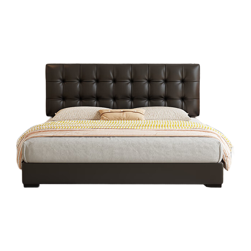 意式真皮床轻奢现代简约双人床奶油风主卧婚床家用软包实木储物床
