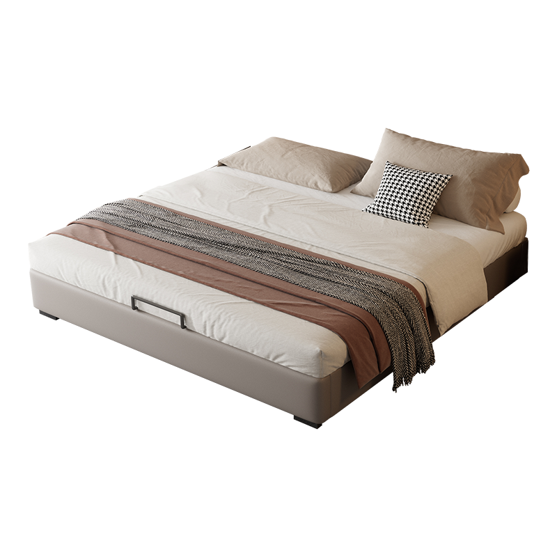 纳帕真皮床榫卯加厚满铺双人床出租屋民宿无床头小户型储物实木床