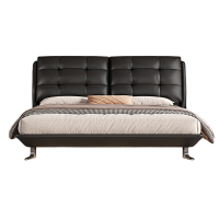 意式真皮床轻奢现代简约双人床鸭子脚满铺悬浮床家用软包婚床