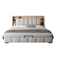 意式轻奢真皮床现代简约主卧室双人床家用多功能储物床软包大婚床