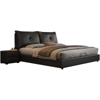 意式轻奢真皮床现代简约主卧室双人床黑色家用储物床软包实木婚床