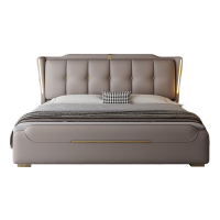 意式真皮床主卧室高端大气双人床轻奢现代简约储物床家用软包婚床