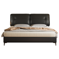 意式真皮床轻奢现代简约双人床主卧室小户型实木储物大床软包婚床