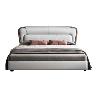 意式真皮床现代简约轻奢双人床主卧1.5米8储物床软包家用实木大婚床