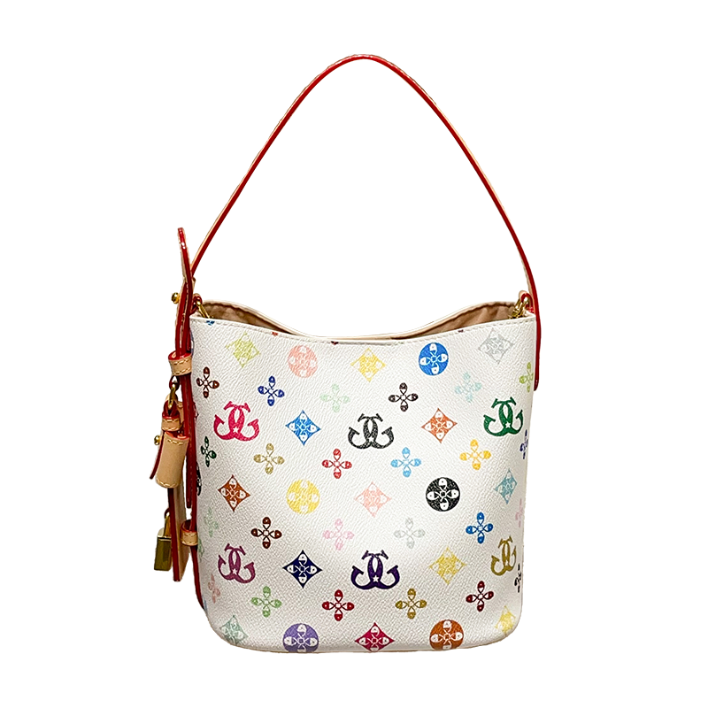 欧美时尚包包女2026新款高级感小众超火印花彩色水桶包单肩斜挎手提女包