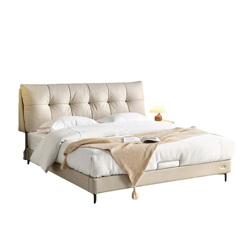 纳帕真皮床主卧室现代简约双人床高端大气软包床意式轻奢储物婚床