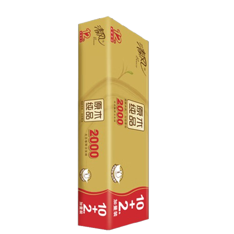 WSJY 清风 无芯卷纸 原木金装4层加厚2000克/12卷 卫生纸