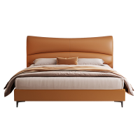 意式真皮床轻奢现代简约双人床主卧小户型实木储物床家用软包婚床