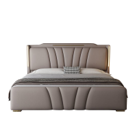 意式真皮床轻奢现代简约主卧室双人床高端网红婚床家用实木储物床