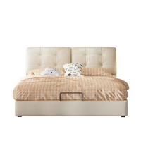 奶油风真皮床轻奢现代简约双人床ins风婚床意式主卧真皮储物大床