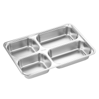 顺心优 304不锈钢餐盘 分格快餐盘 304特大款四格/个