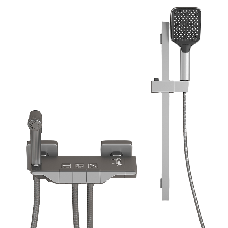 枪灰色淋浴花洒套装家用卫浴精铜简易分体式卫生间浴室增压沐浴器
