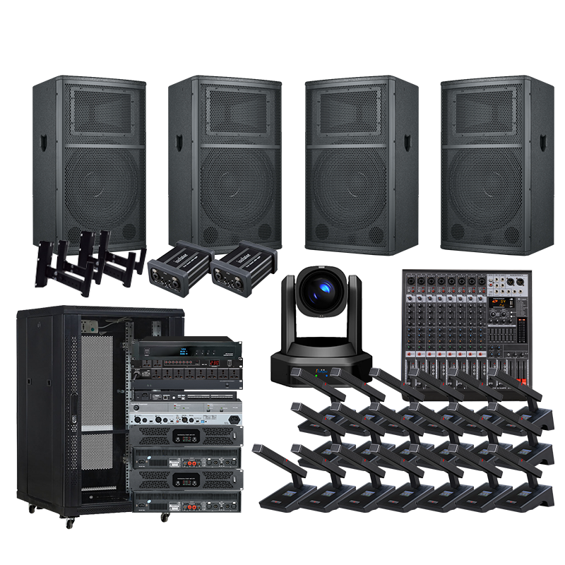 润普Runpu会议音视频扩声套装 有线手拉手麦克风套装+音响+调音台+音频处理器+机柜线材RP-YXKSD880