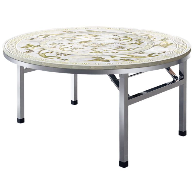 锦北不锈钢内置转盘圆桌折叠桌带转盘1.4米内置0.9转盘全彩年年有鱼
