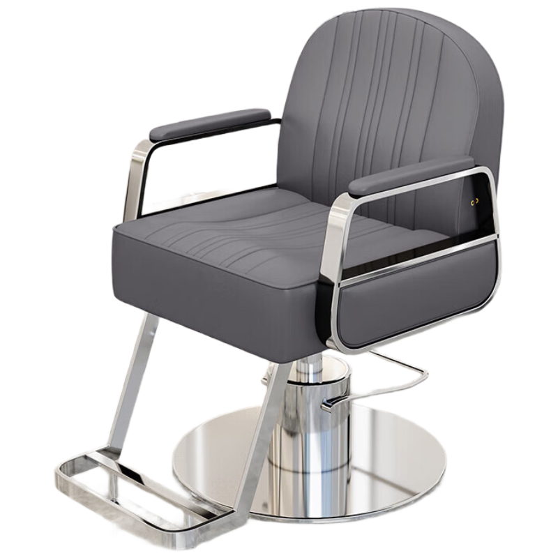 晋舰理发椅美发凳发廊专用升降可放倒剪发椅深灰色银不锈钢圆盘(粗泵)