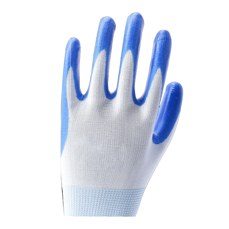 蓝白色胶手套 丁晴橡胶手套浸胶手套 12双/包