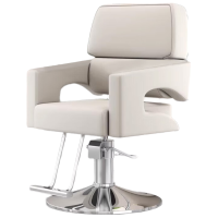 晋舰理发椅美发凳发廊专用升降可放倒剪发椅 简约米白色上座-银色圆盘