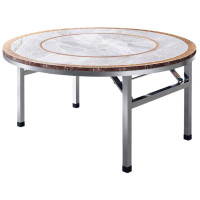 戴劲不锈钢内置转盘圆桌折叠桌带转盘1.46米内置1.0转盘全彩仿灰岩板