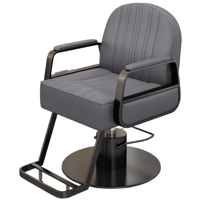 锦北理发椅美发凳发廊专用升降可放倒剪发椅深灰色黑不锈钢圆盘(粗泵)