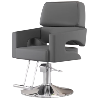 戴劲理发椅美发凳子发廊专用升降可放倒剪发椅 简约灰色上座-银色圆盘