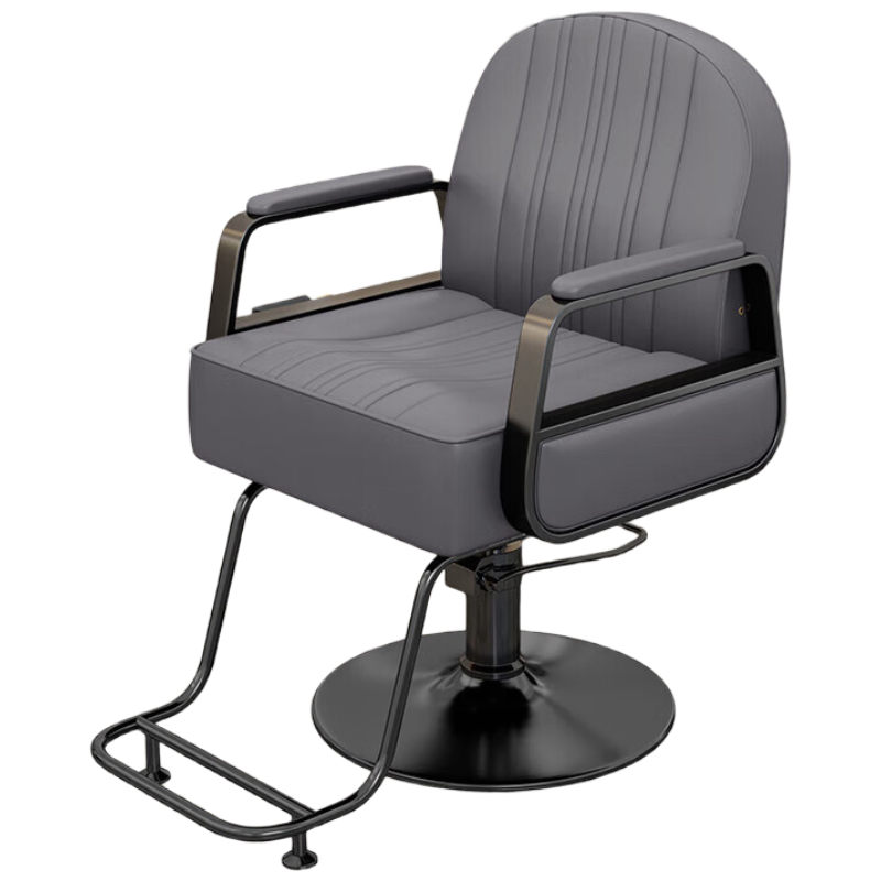 锦北理发椅美发凳子发廊专用升降旋转可放倒剪发椅深灰电镀黑圆盘