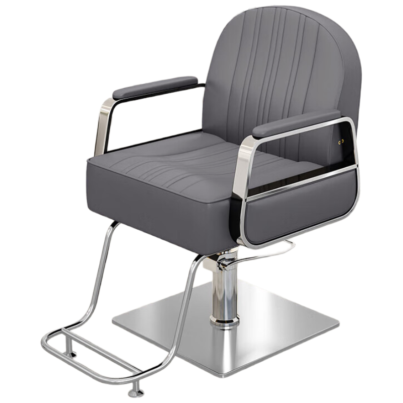 锦北理发椅美发凳子发廊专用升降旋转可放倒剪发椅深灰色不锈钢银方盘