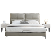 全友家居现代简约进口头层牛皮真皮床卧室大床1.8m双人床软床家具