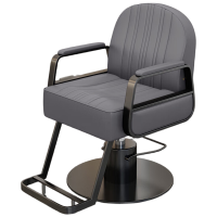 晋舰理发椅美发凳发廊专用升降可放倒剪发椅深灰色黑不锈钢圆盘(粗泵)