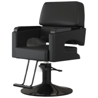 锦北理发椅美发凳子发廊专用升降旋转可放倒剪发椅黑色上座-黑色圆盘