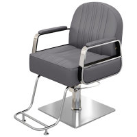 戴劲理发椅美发凳子发廊专用升降旋转可放倒剪发椅深灰色不锈钢银方盘