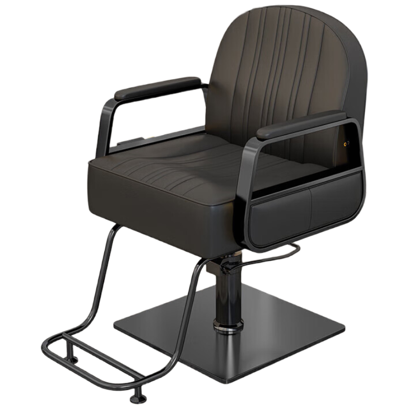 锦北理发椅美发凳子发廊专用升降旋转可放倒剪发椅黑色不锈钢黑方盘