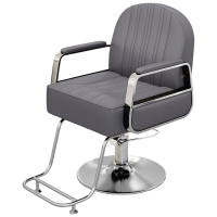 晋舰理发椅美发凳子发廊专用升降旋转可放倒剪发椅深灰电镀银圆盘