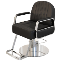 晋舰理发椅美发凳发廊专用升降可放倒剪发椅黑色银不锈钢圆盘(粗泵)
