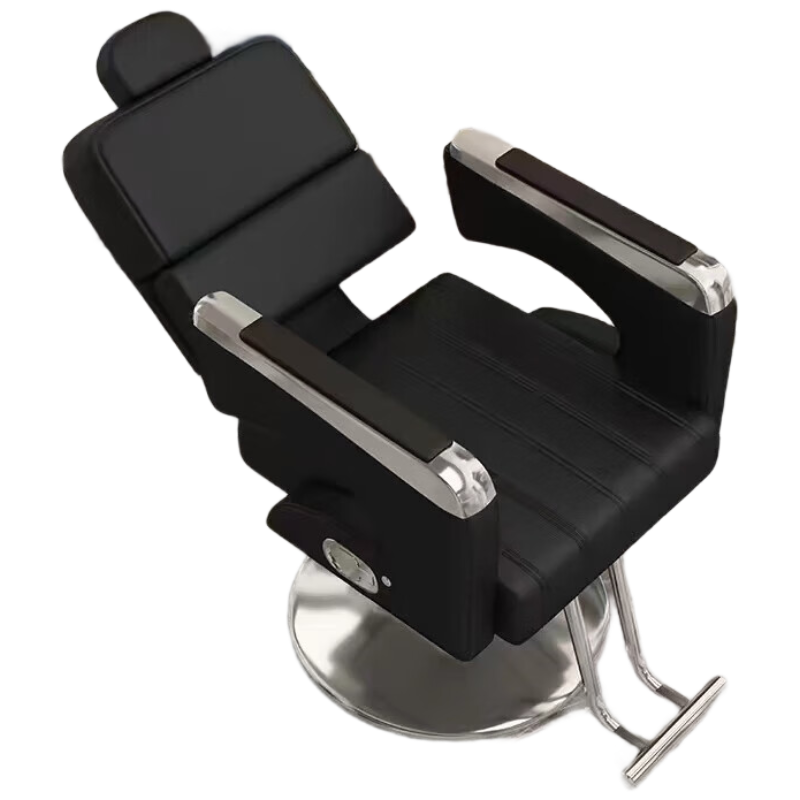 晋舰理发椅美发凳发廊升降可放倒剪发椅黑色-银色圆盘(豪华版-可放倒)
