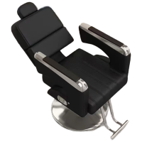 晋舰理发椅美发凳发廊升降可放倒剪发椅黑色-银色圆盘(豪华版-可放倒)