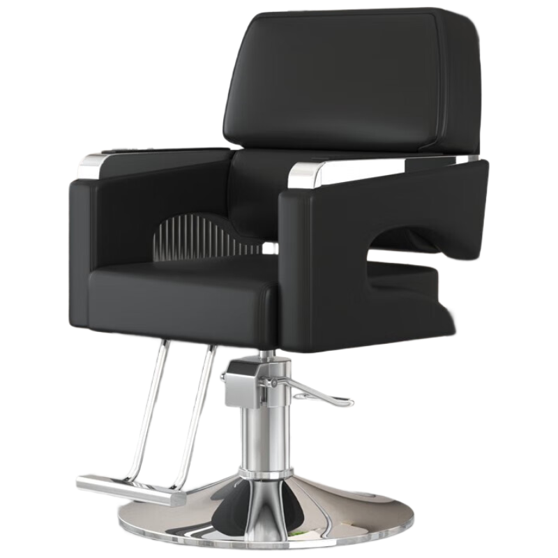 戴劲理发椅美发凳子发廊专用升降旋转可放倒剪发椅黑色上座-银色圆盘